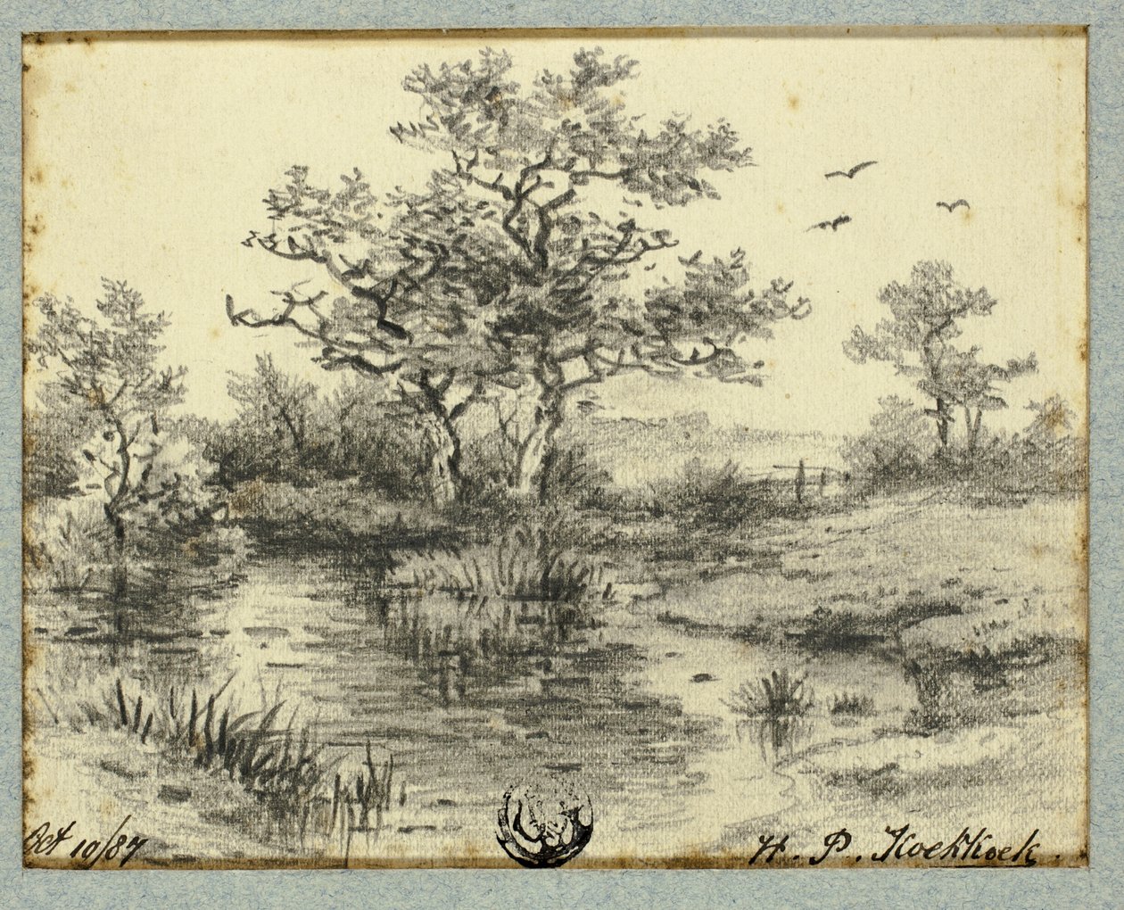 Alberi vicino allo stagno da Hendrik Pieter Koekkoek
