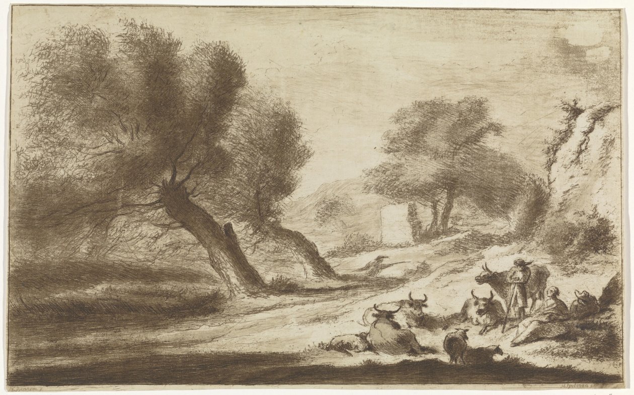 Paesaggio con pastori e bestiame a riposo da Hendrik Spilman