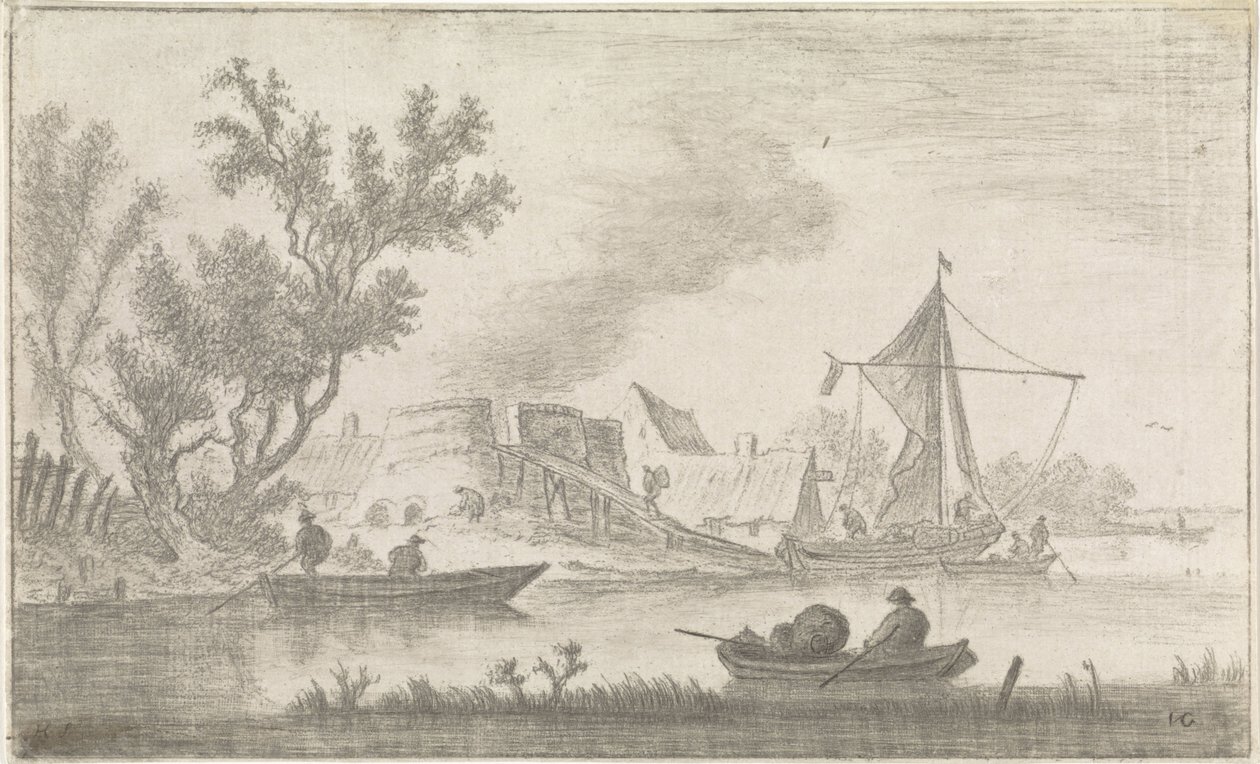 Veduta del fiume con forni da calce da Hendrik Spilman