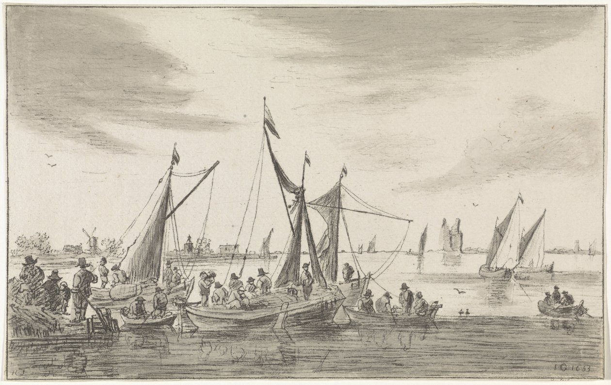 Veduta del fiume con barche a vela da Hendrik Spilman
