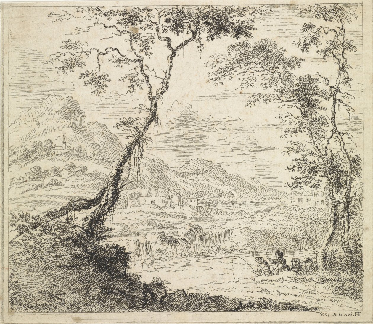 Paesaggio con pescatori presso un fiume da Hendrik Tavenier