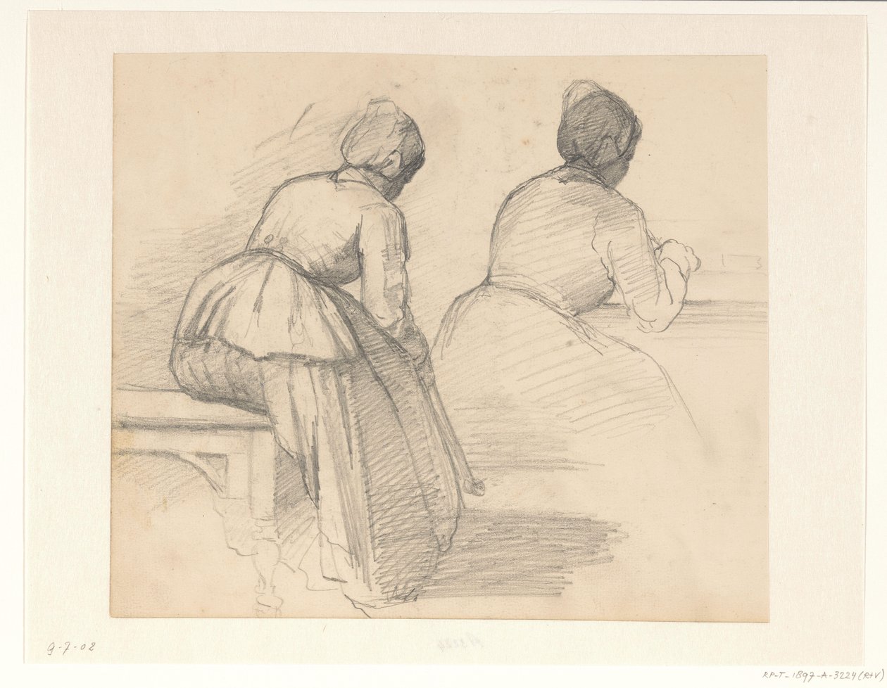 Due studi di una donna seduta, vista di schiena da Hendrik Valkenburg