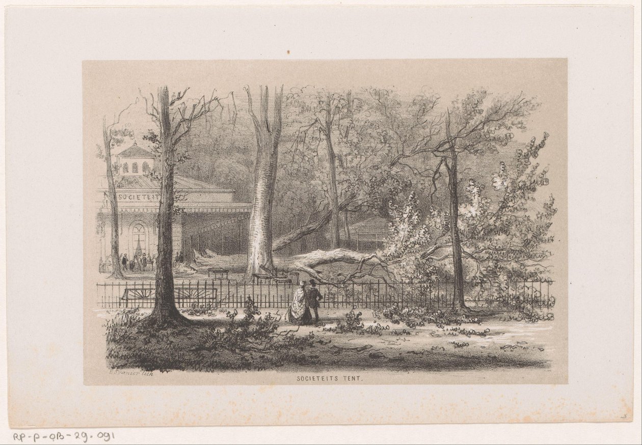 Albero caduto presso la società, dopo la tempesta del 28 maggio 1860 (Album di dieci schizzi litografati, rappresentanti scene della distruzione causata dalla tempesta del 28 maggio 1860 nella foresta di 