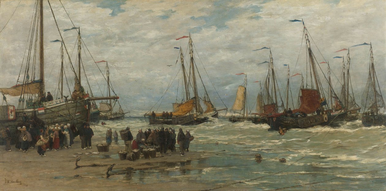 Barche da pesca nelle onde infrante da Hendrik Willem Mesdag