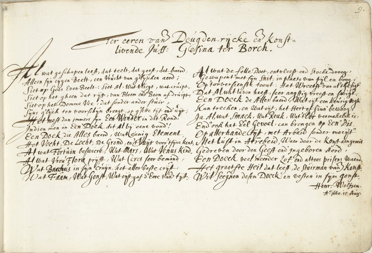 Inno in onore di Gesina ter Borch da Hendrik Wolfsen (signed by artist)