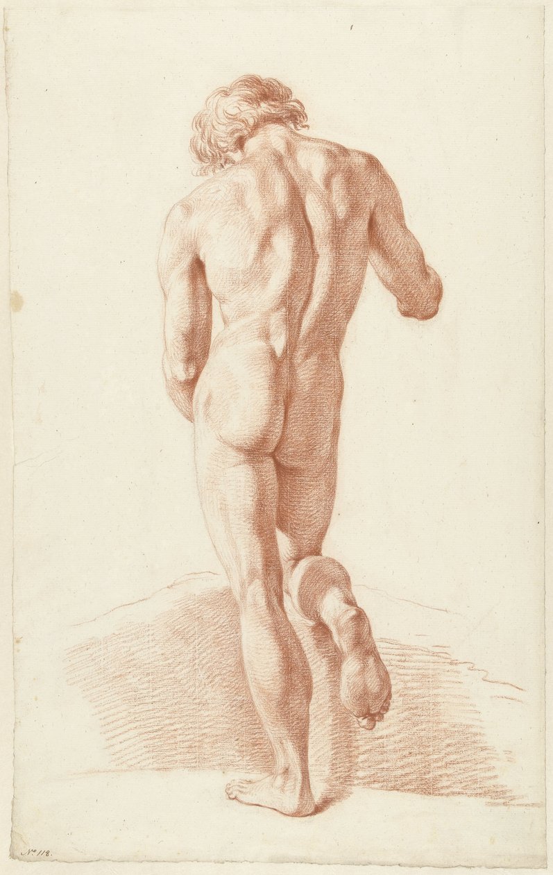 Nudo maschile in piedi, visto di schiena, appoggiato sul ginocchio destro da Hendrik de Flines