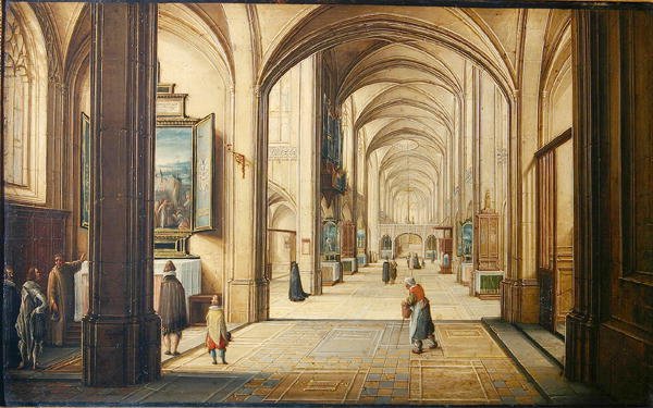 Interno di una chiesa con un sacrestano che mostra un dipinto ai visitatori da Hendrik the Younger Steenwyck
