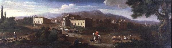 Un monastero nella campagna romana da Hendrik van (studio of) Lint