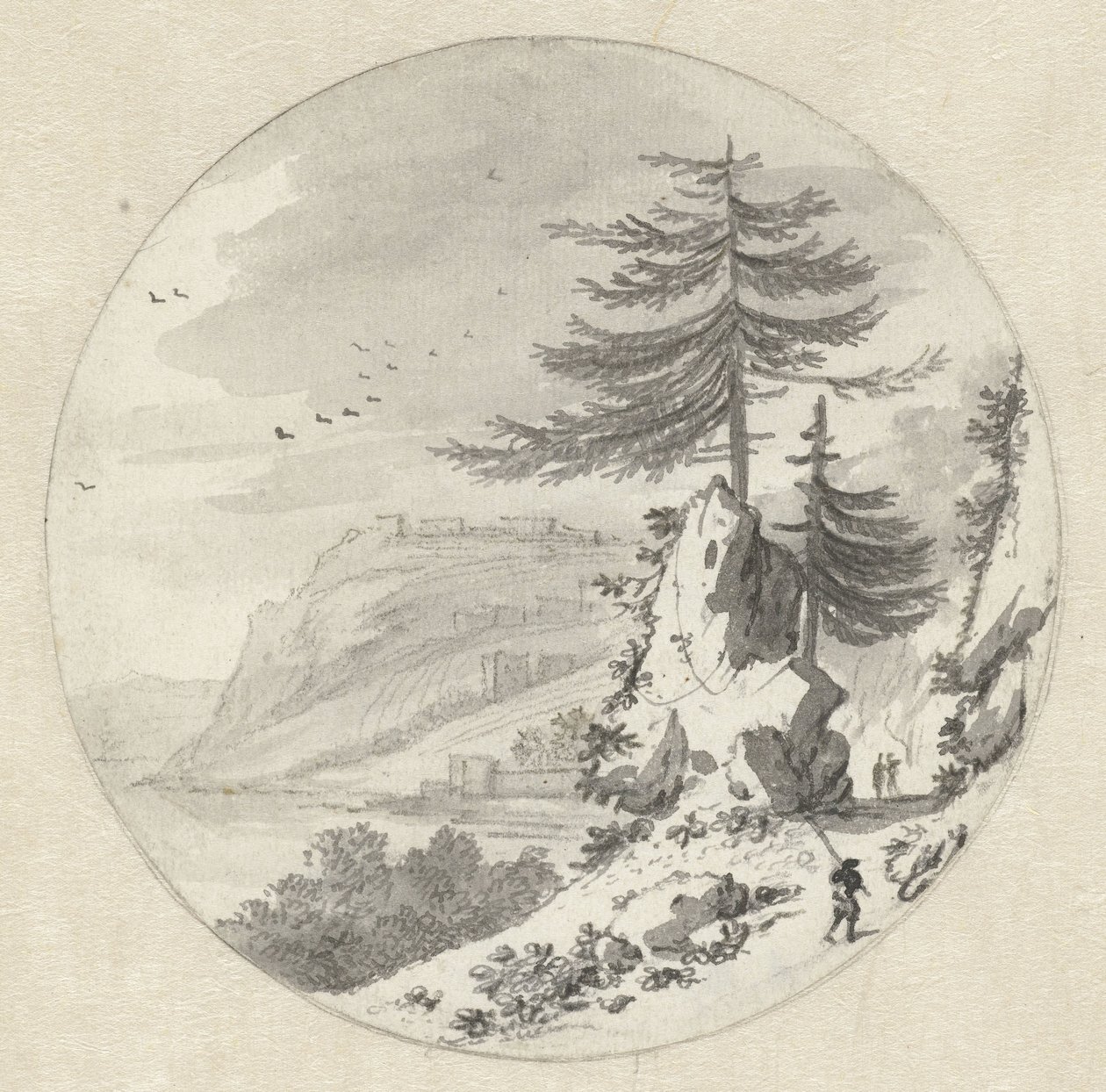 Paesaggio costiero montuoso con un grande abete da Hendrik van der Straaten