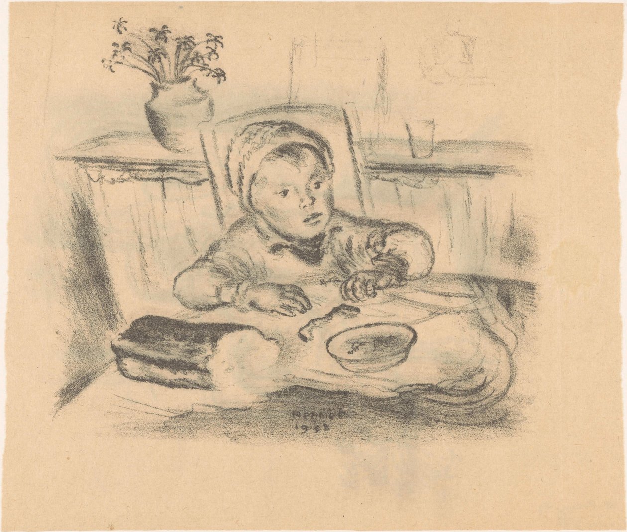 Bambino con cappello a tavola da Henk Henriët