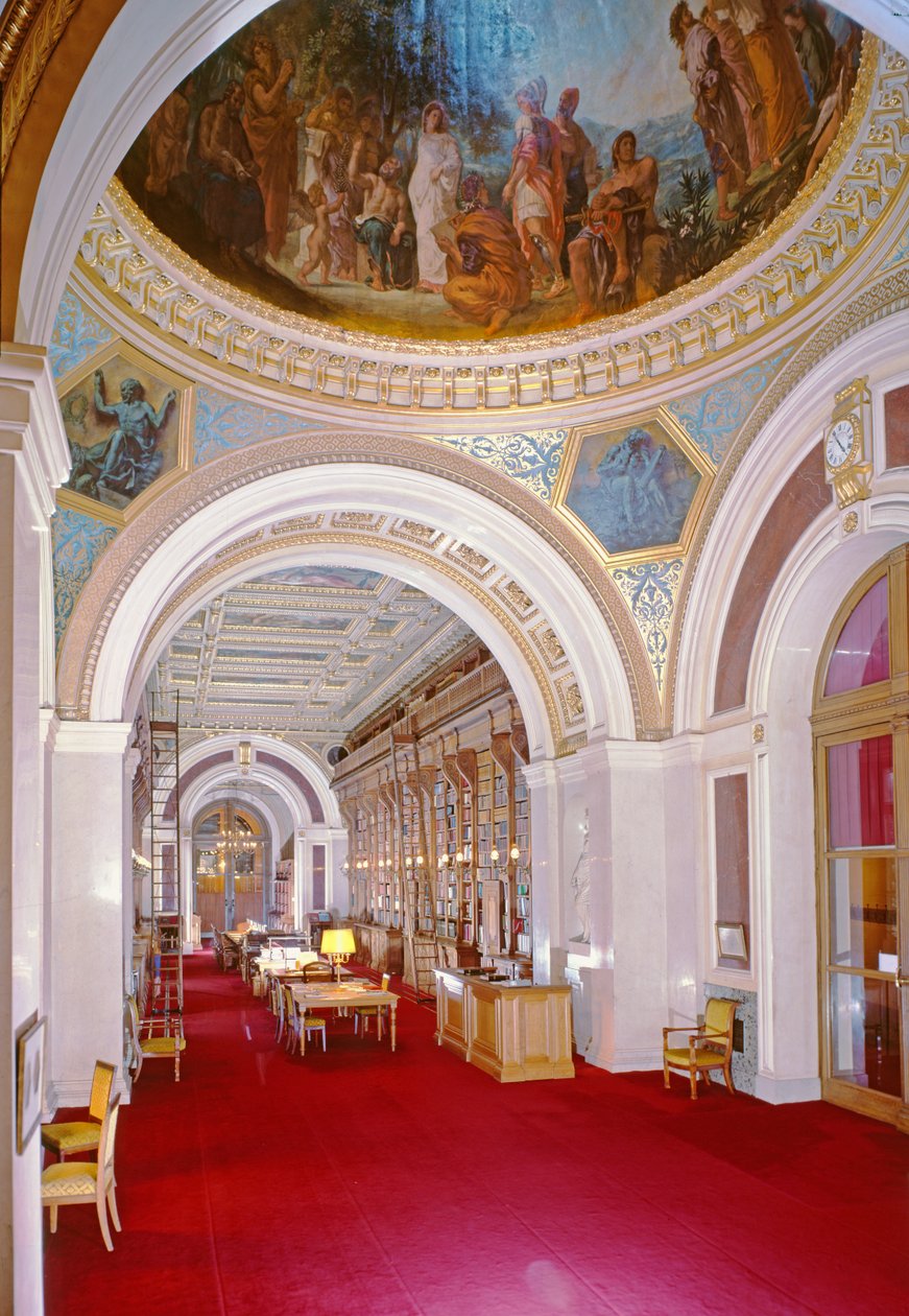 Interno della biblioteca con una cupola dipinta da Eugène Delacroix (1798-1863) nel 1847, 1836-41 da Henri Alphonse de Gisors