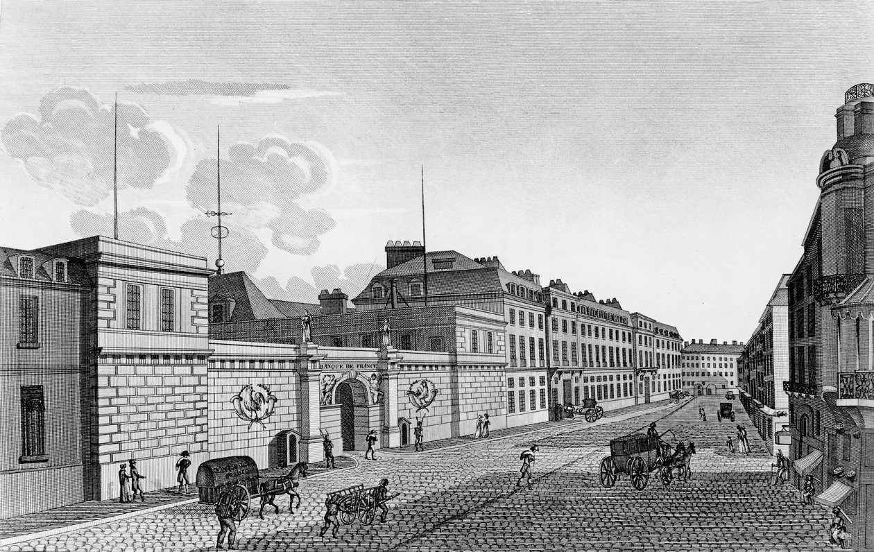 Veduta della Banca di Francia dalla Rue Croix-des-Petits-Champs, 1800 da Henri Courvoisier Voisin