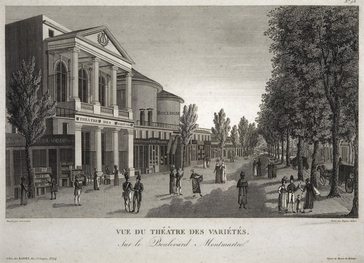 Teatro des Varietes, Boulevard Montmartre, Parigi, inciso da Eugene Aubert c.1810 da Henri Courvoisier Voisin
