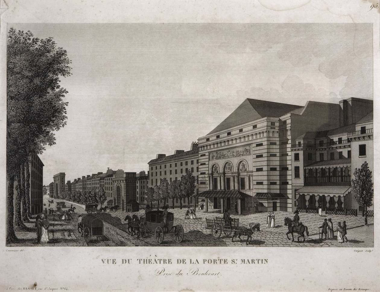 Teatro di Porte St. Martin, Boulevard Montmartre, Parigi, inciso da Guiguet, c.1810 da Henri Courvoisier Voisin