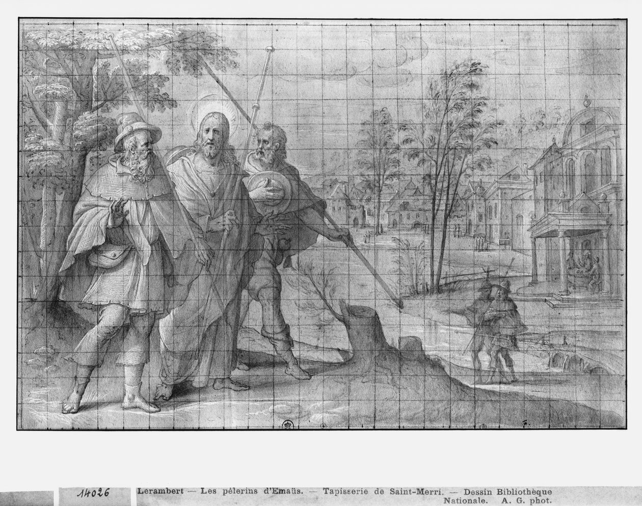 Vita di Cristo, Cristo sulla strada per Emmaus, studio preparatorio del cartone per arazzo per la Chiesa di Saint-Merri a Parigi, c.1585-90 da Henri Lerambert