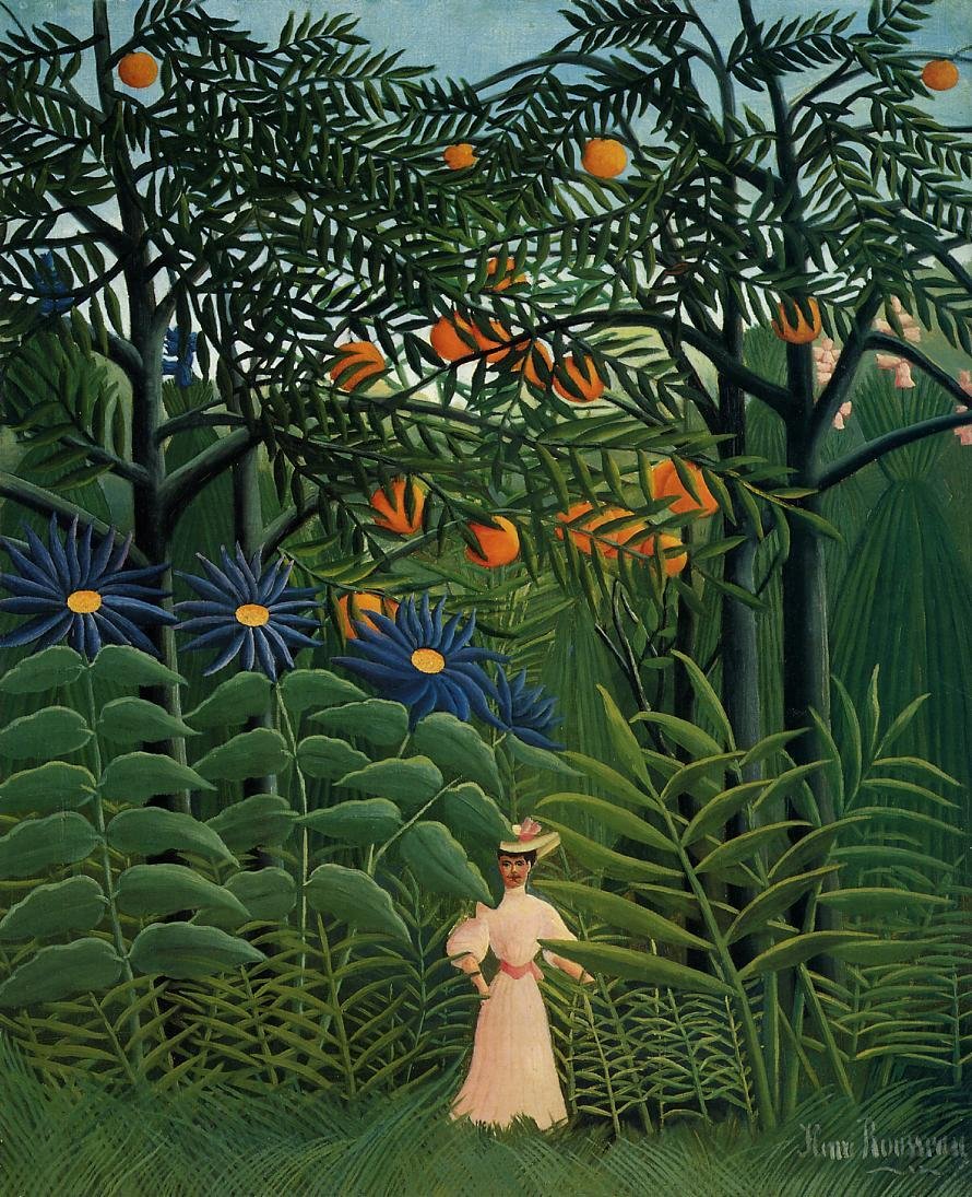 Donna che passeggia in una foresta esotica da Henri Rousseau