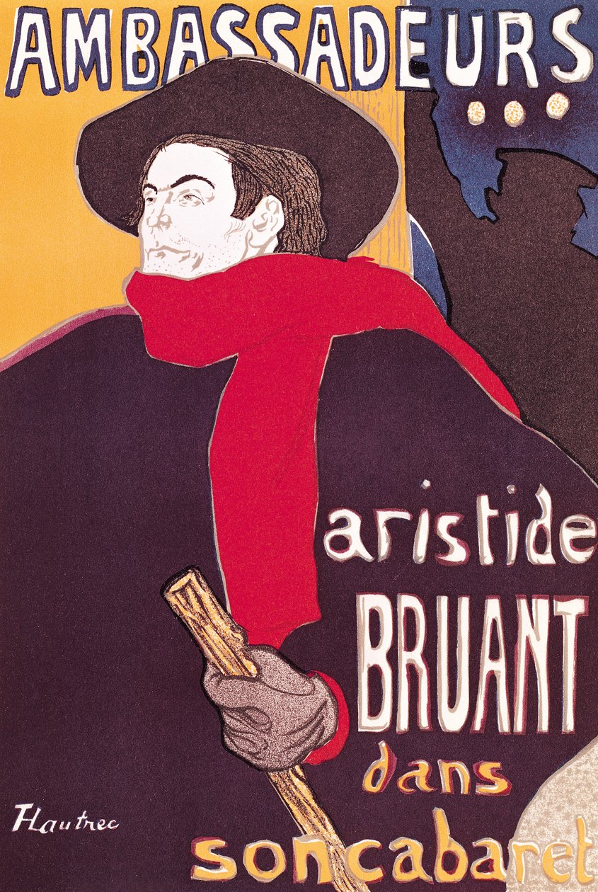 Poster pubblicitario di Aristide Bruant (1851-1925) nel suo cabaret agli Ambassadeurs, 1892 da Henri de Toulouse Lautrec