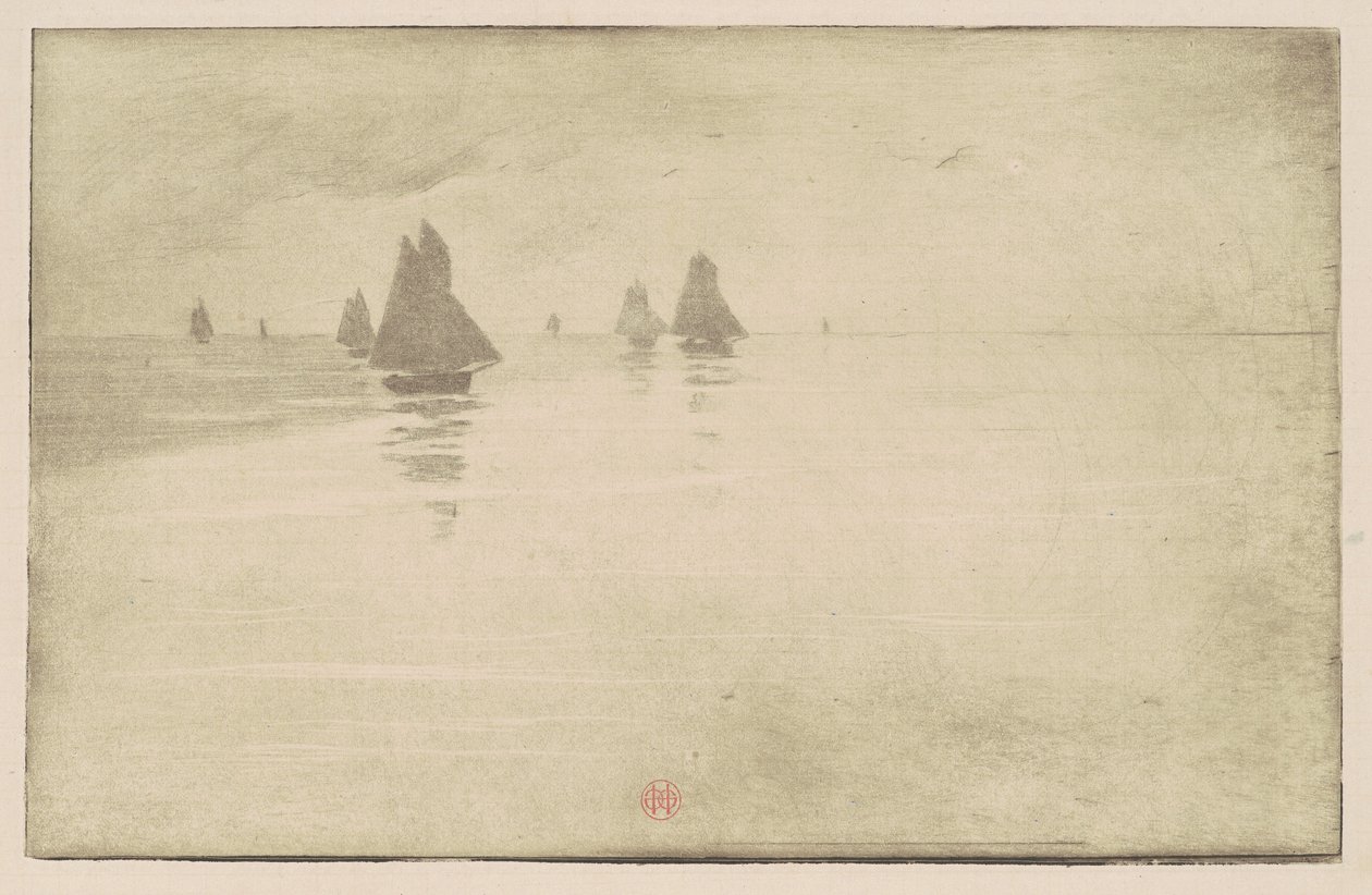 Barche in una nebbia mattutina da Henri-Charles Guérard