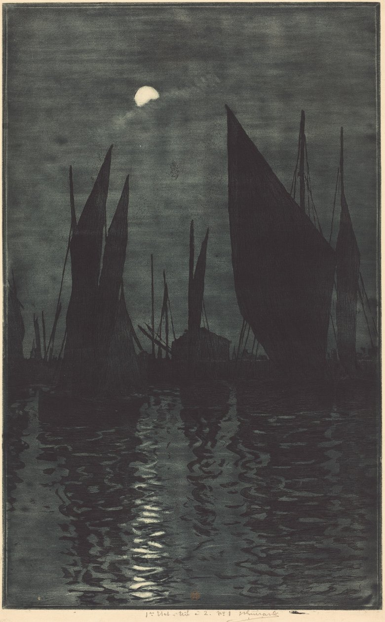Luna sul porto di Dieppe da Henri-Charles Guérard