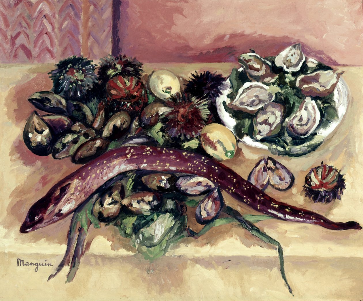 Natura morta con anguilla (Natura morta con ricci di mare e anguilla) da Henri Charles Manguin