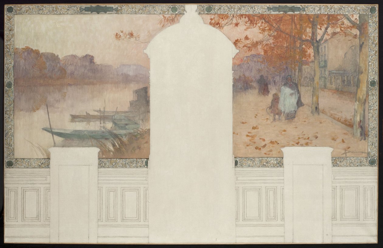 Schizzo per il municipio di Asnières: Autunno, la Senna ad Asnières, ca. 1900 da Henri Gaston Darien