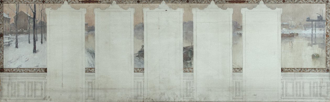 Bozzetto per il municipio di Asnières: Inverno. La Senna ad Asnières, circa 1900 da Henri Gaston Darien
