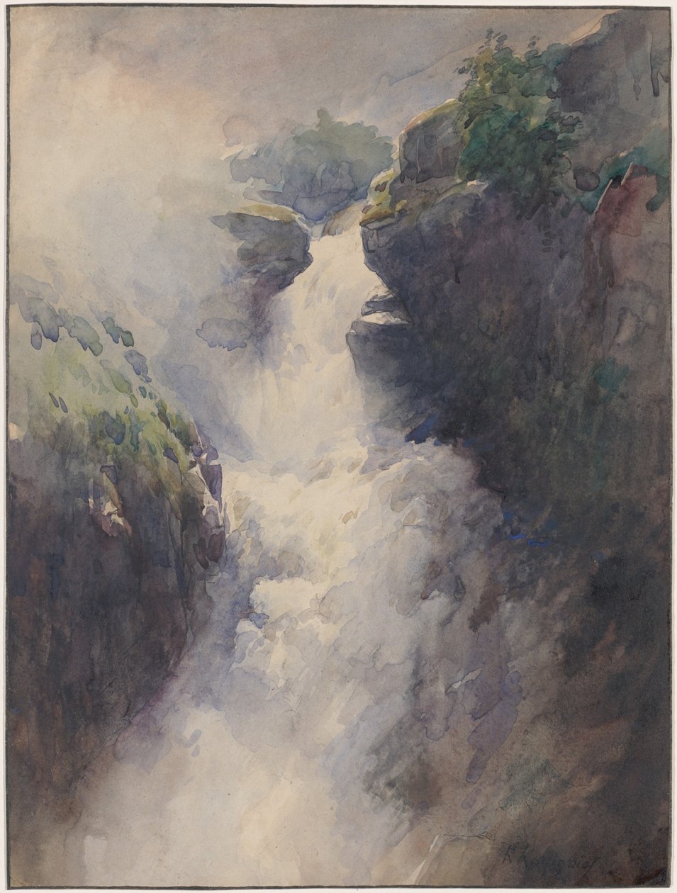 Una cascata in montagna da Henri-Joseph Harpignies
