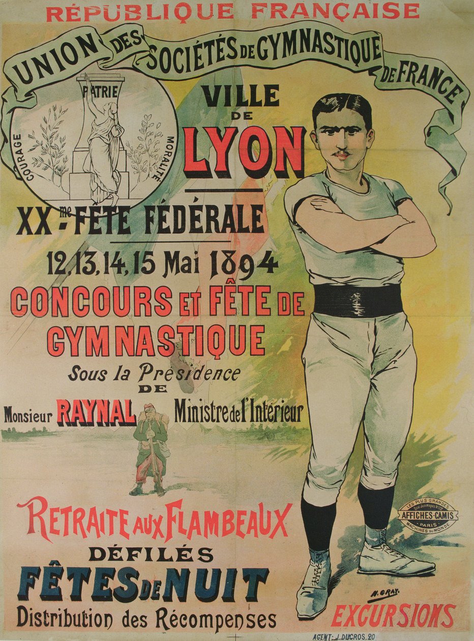 Poster pubblicitario di una gara di ginnastica a Lione da Henri  Gray