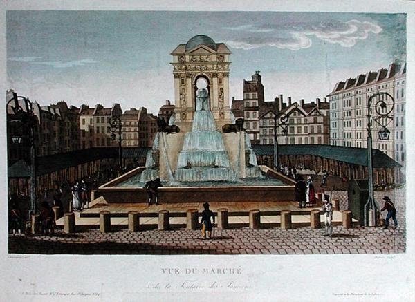 Veduta del Marche des Innocents, inciso da Eugene Dubois, c.1815-20 da Henri (after) Courvoisier Voisin