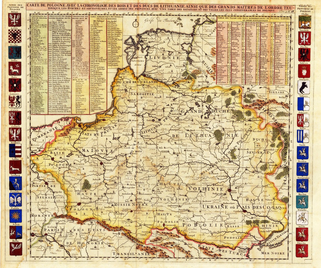 Mappa della Polonia con parti della Livonia e del Granducato di Mosca da Henri Abraham Chatelain