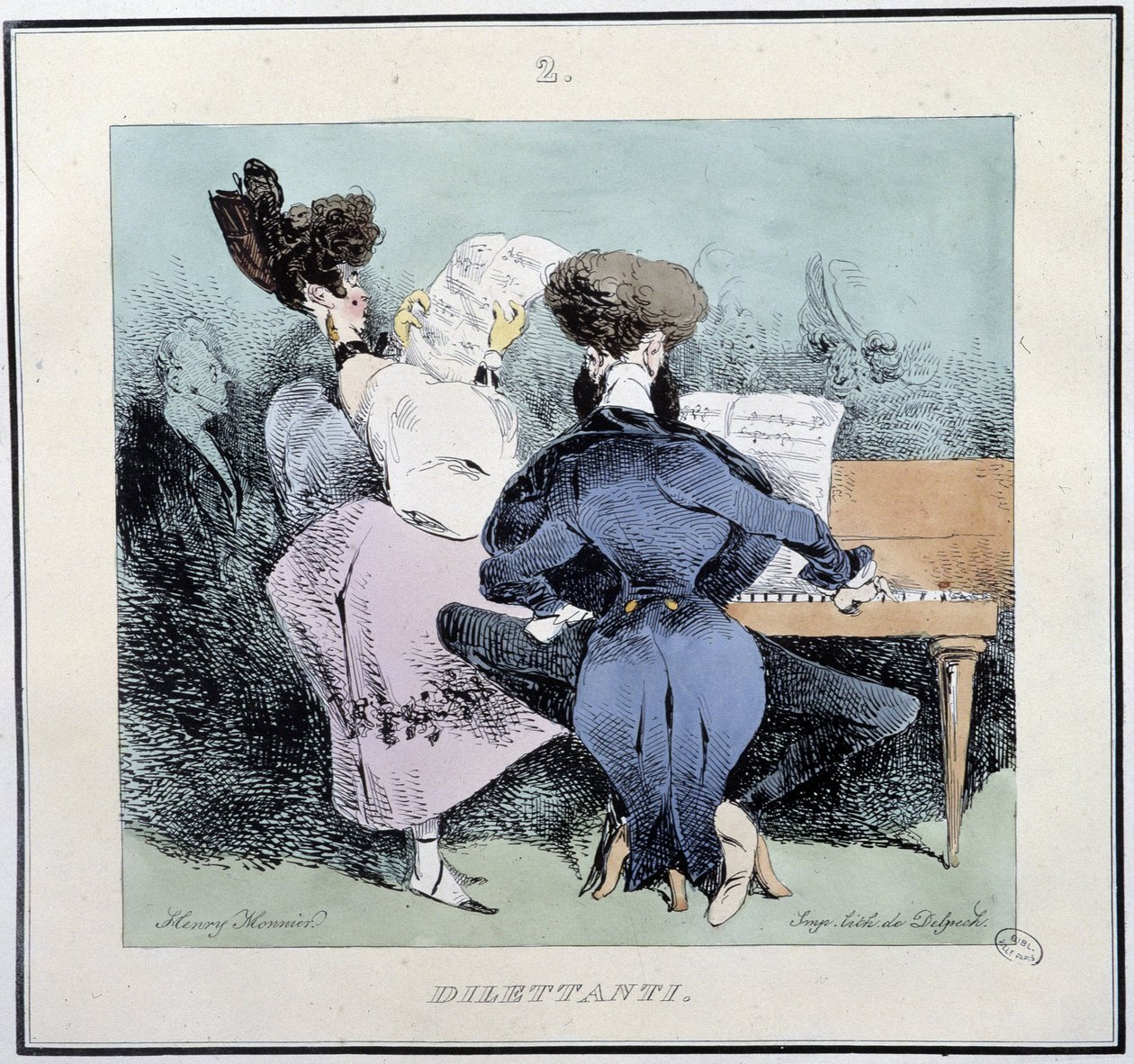 Dilettanti (giovani che cantano e suonano il piano) - in "Esquisses parisiennes" di Henri Monnier, ed. Delpech, Parigi da Henri Bonaventure Monnier