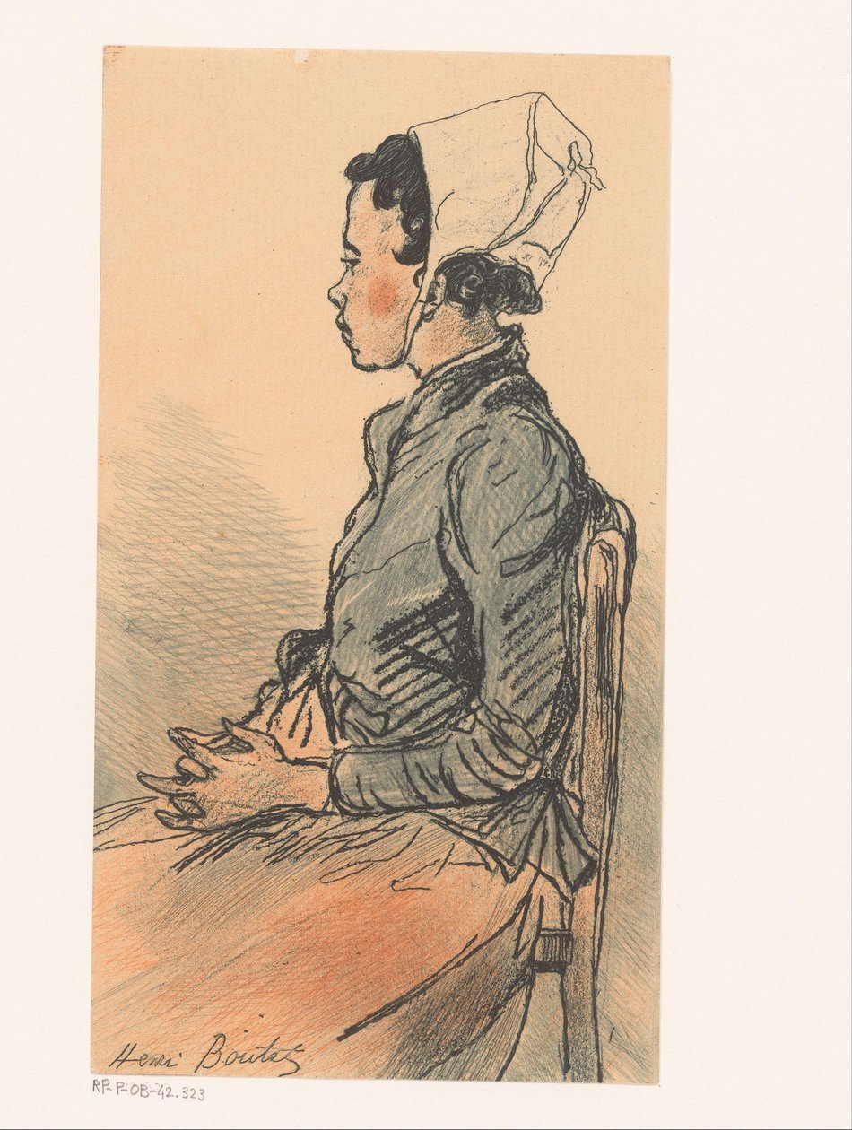 Vista laterale di una giovane donna su una sedia da Henri Boutet