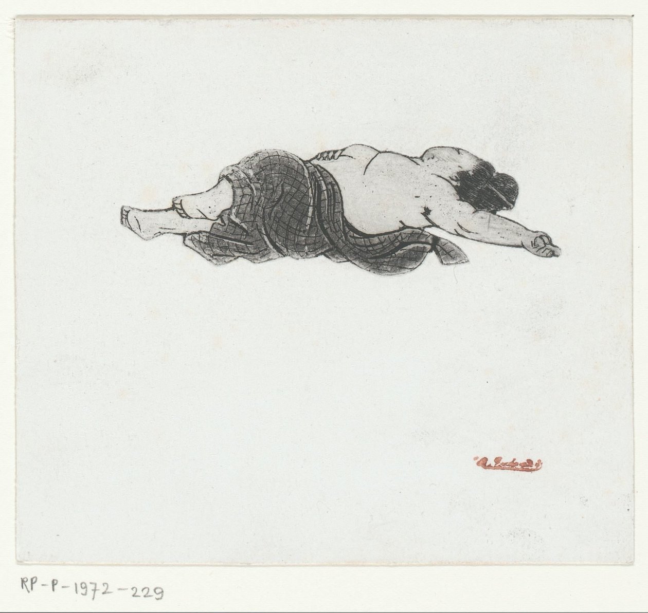 Donna giapponese sdraiata con torso nudo da Henri Charles Guérard (attributed to)
