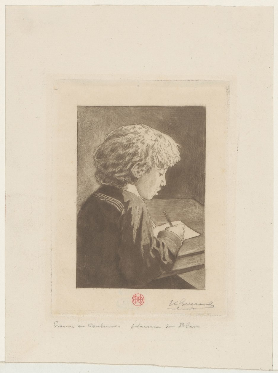 Ragazzo che scrive da Henri Charles Guérard (signed by artist)