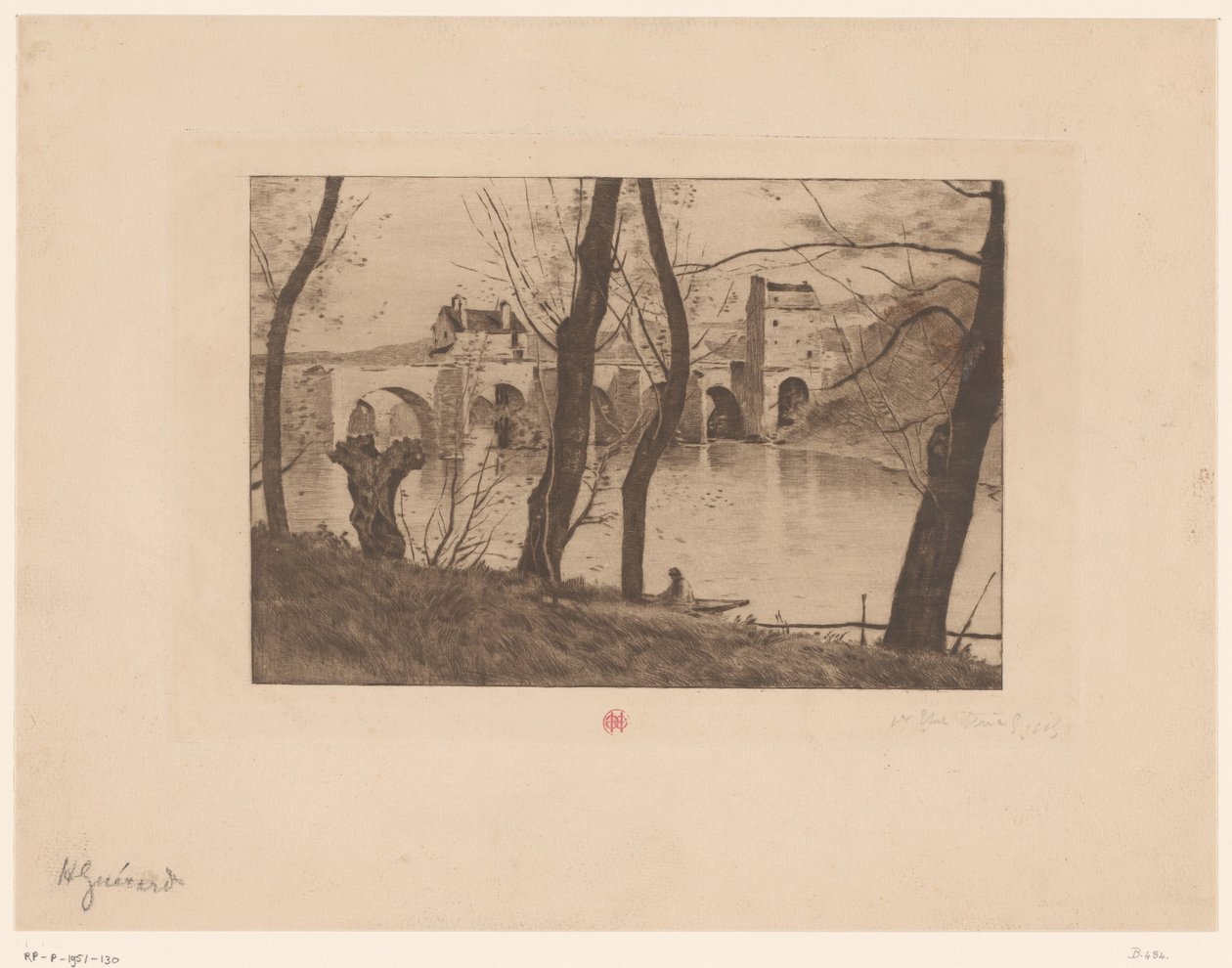 Vista del ponte a Mantes-la-Jolie da Henri Charles Guérard