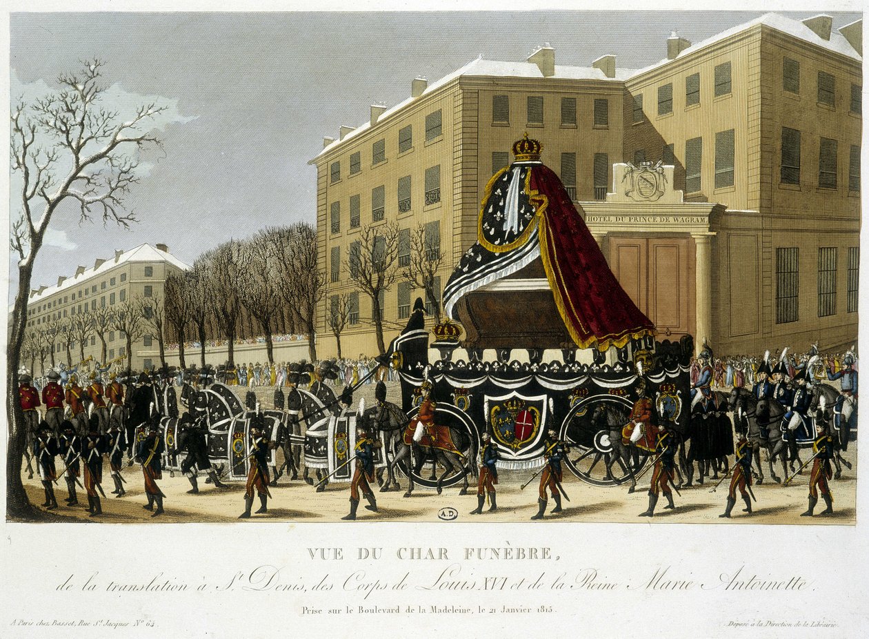 Carro funebre della traslazione di Luigi XVI e Maria Antonietta a Saint Denis il 21 gennaio da Henri Courvoisier Voisin