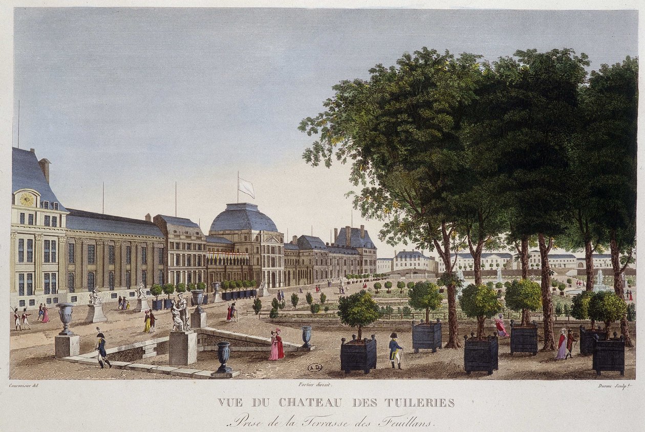 Giardino e Castello delle Tuileries visti dalla terrazza di Les Feuillans. Incisione di Courvoisier da Henri Courvoisier Voisin