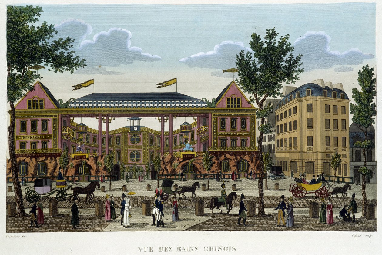 I bagni cinesi, circa 1820 in "Views of Paris" di Courvoisier 1827 da Henri Courvoisier Voisin