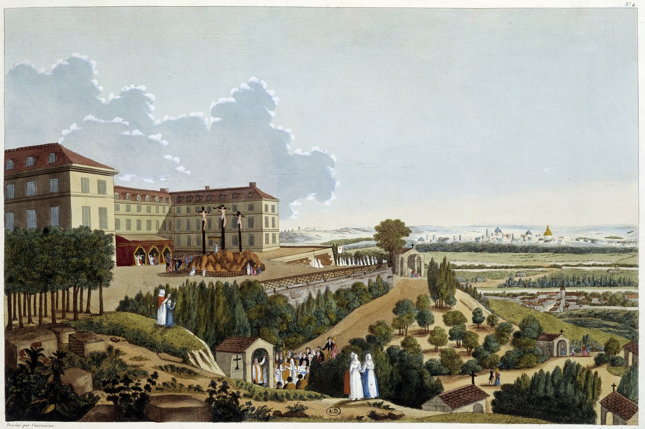 Vista del Calvario, durante le feste della Ste Croix, a Suresnes - in Vues de Paris di Courvoisier da Henri Courvoisier Voisin