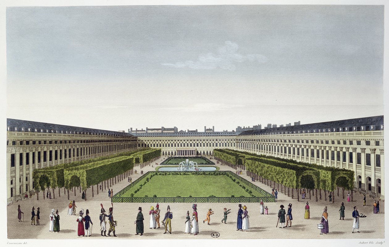 Veduta dei Giardini del Palais Royal, vista dalle Galeries de Bois, inciso da Aubert Fils, c.1815-20 da Henri Courvoisier Voisin