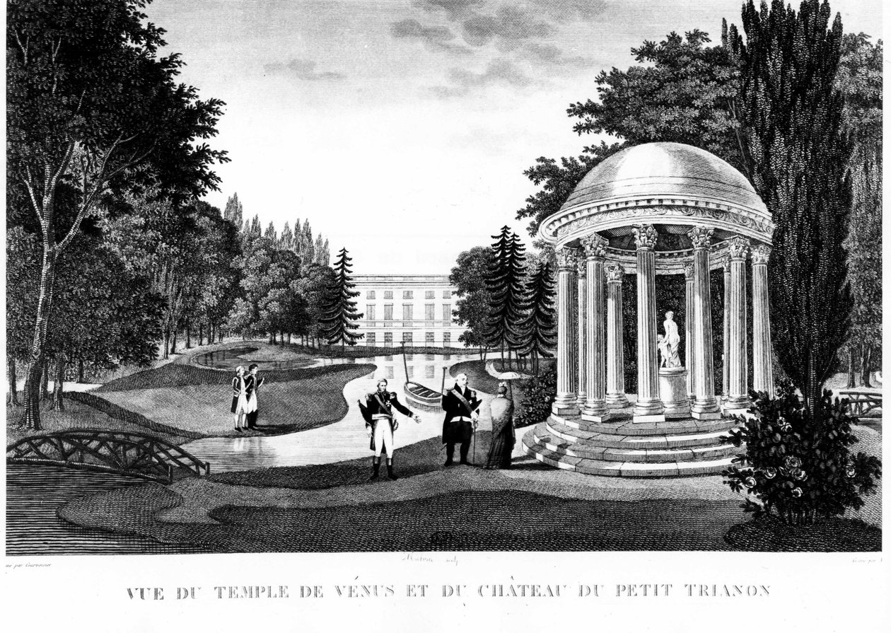 Vista del tempio di Venere e del castello del Gran Trianon a Versailles - disegno di Courvoisier da Henri Courvoisier Voisin