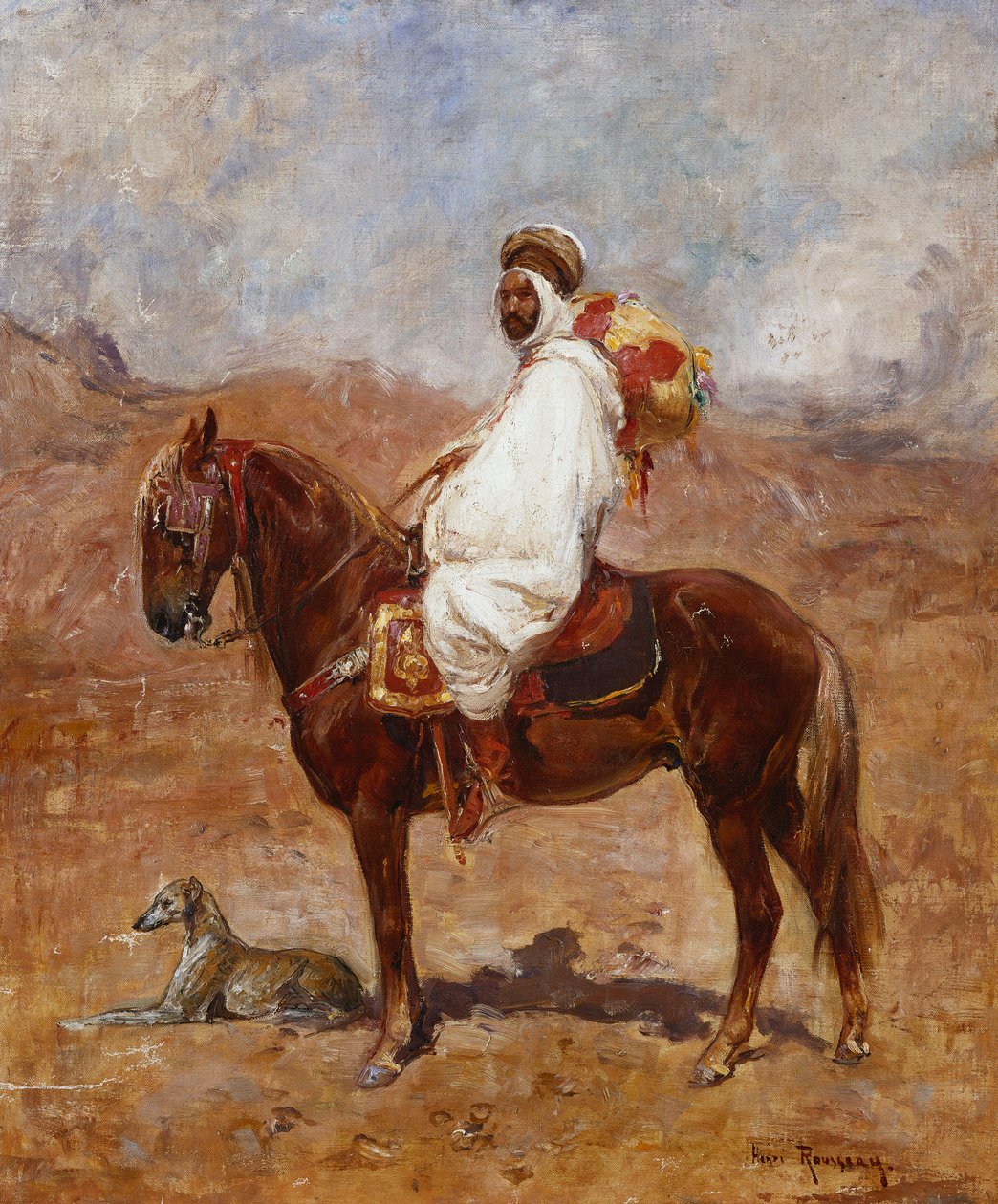 Un arabo su un cavallo in un paesaggio desertico da Henri Emilien Rousseau