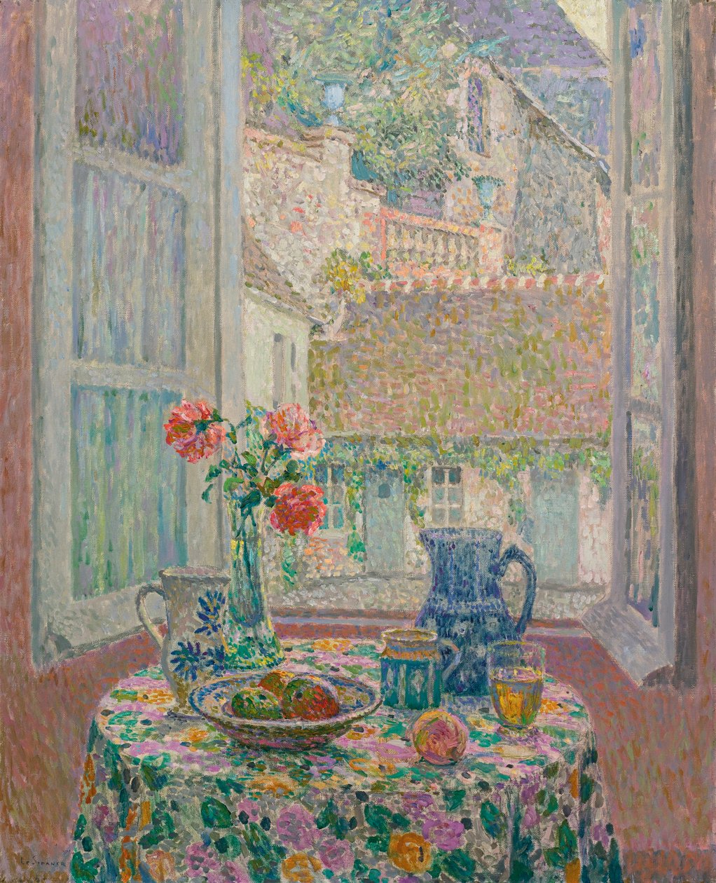 Tavolo con vista sul cortile da Henri Eugene Augustin Le Sidaner