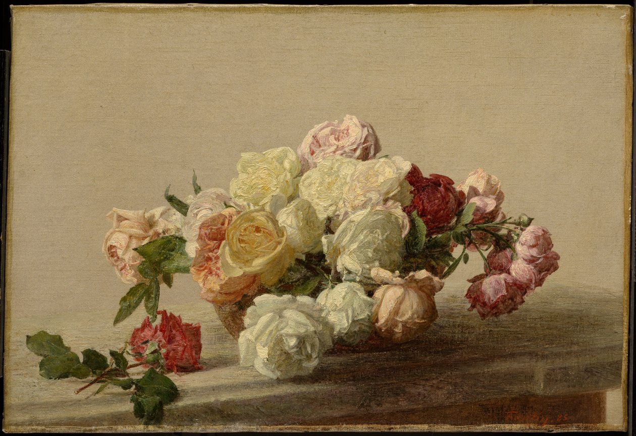Ciotola di rose su un tavolo di marmo da Henri Fantin-Latour