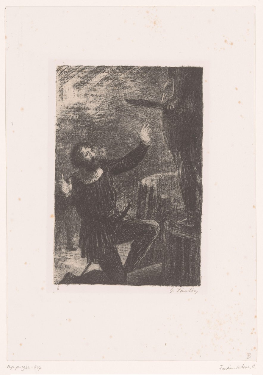 Cellini inginocchiato davanti alla sua statua di Perseo da Ignace Henri Jean Fantin Latour