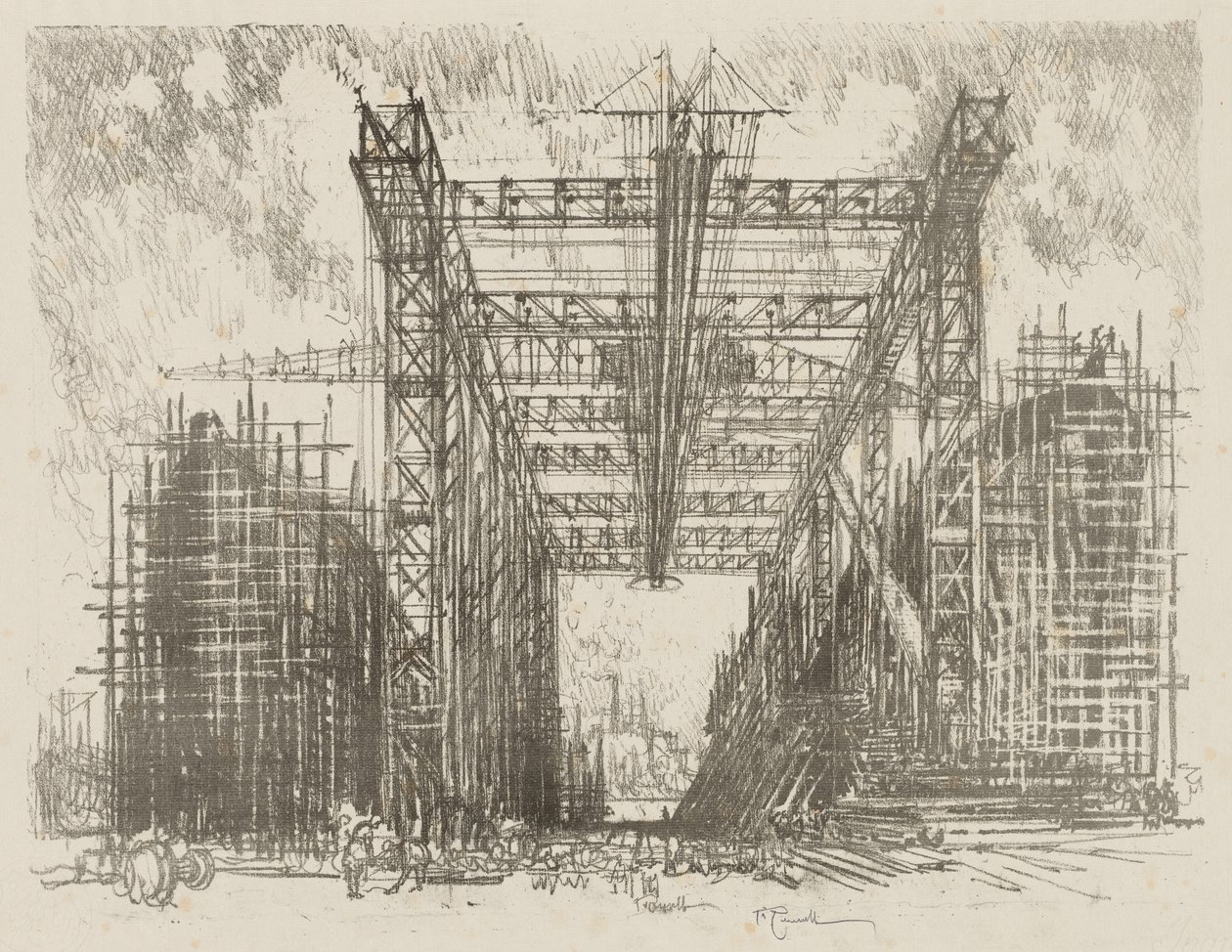 Lavoro di guerra inglese: Il portale (un cantiere navale mercantile) da Ignace Henri Jean Fantin Latour