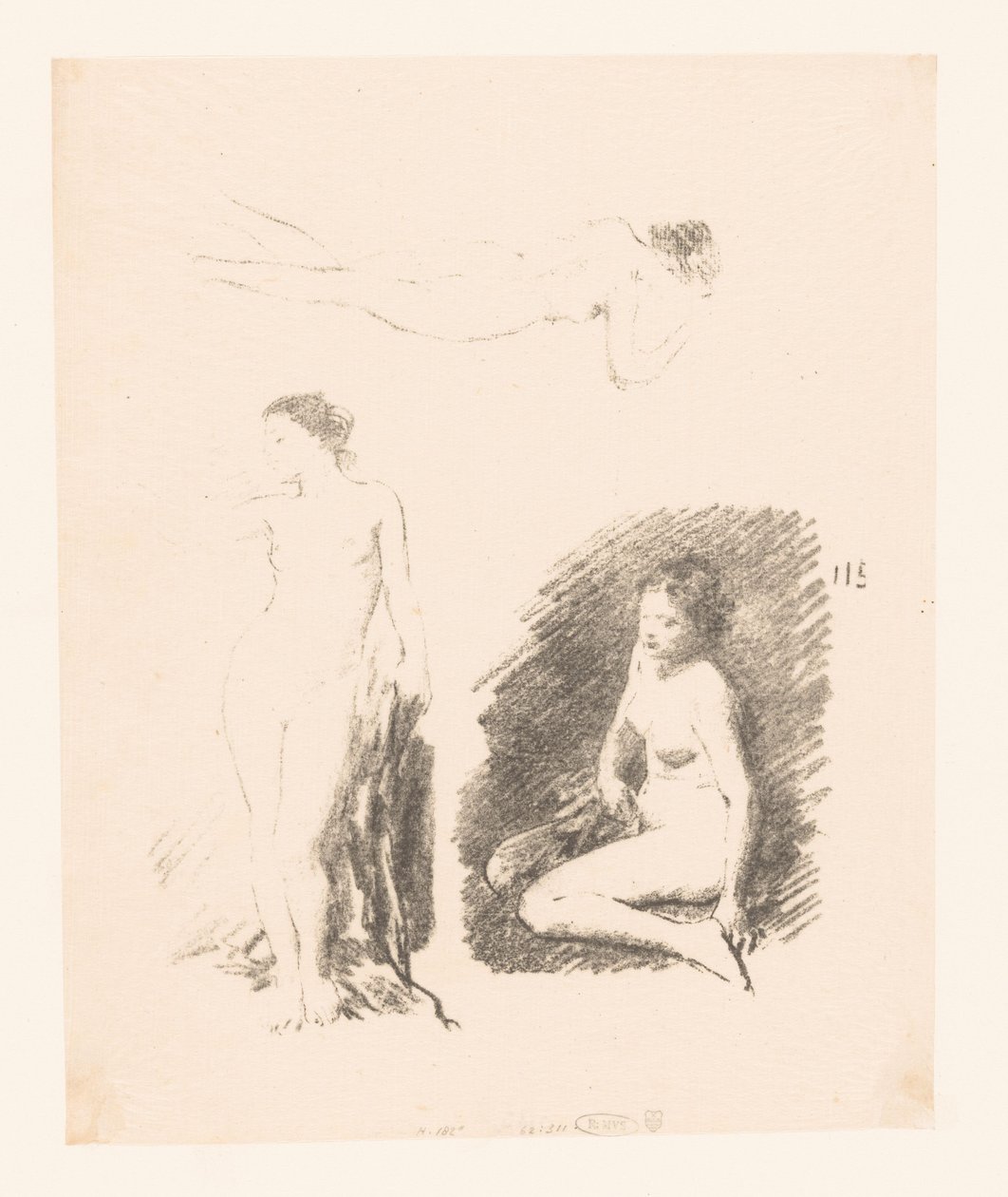 Foglio di studio con tre donne nude da Ignace Henri Jean Fantin Latour