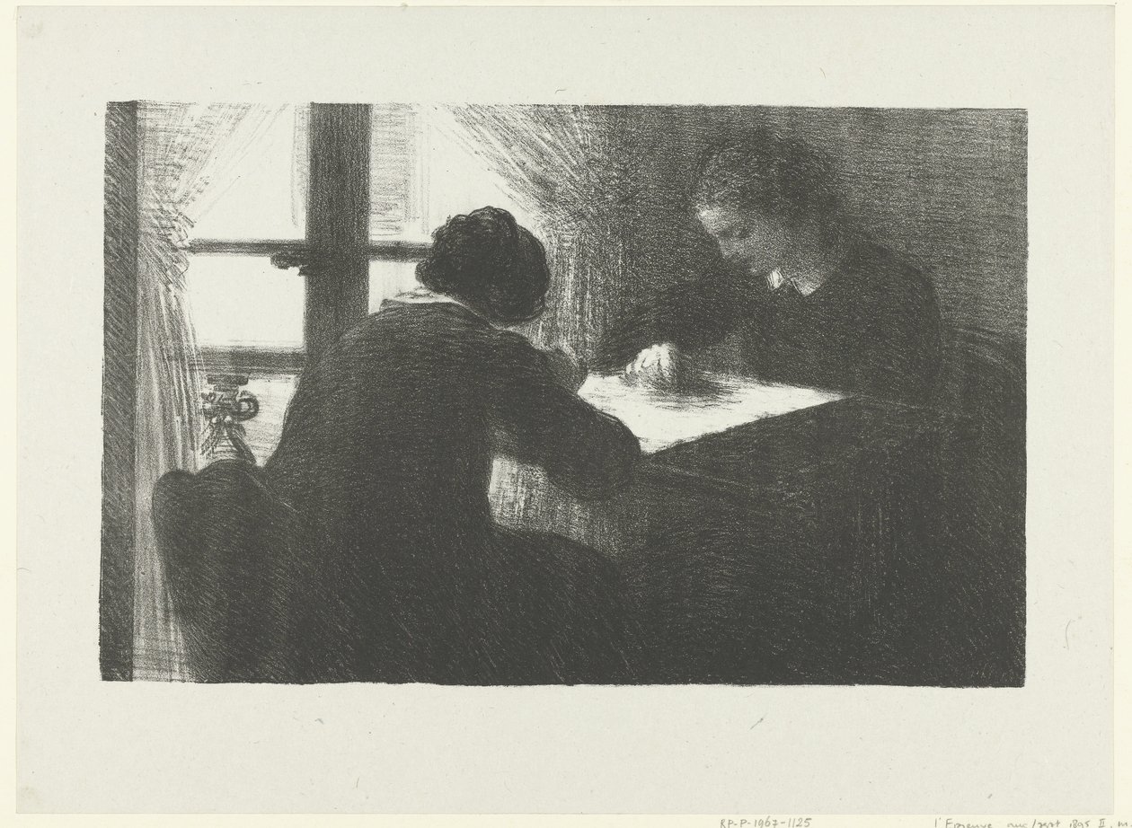 Due donne che ricamano a un tavolo vicino alla finestra da Ignace Henri Jean Fantin Latour