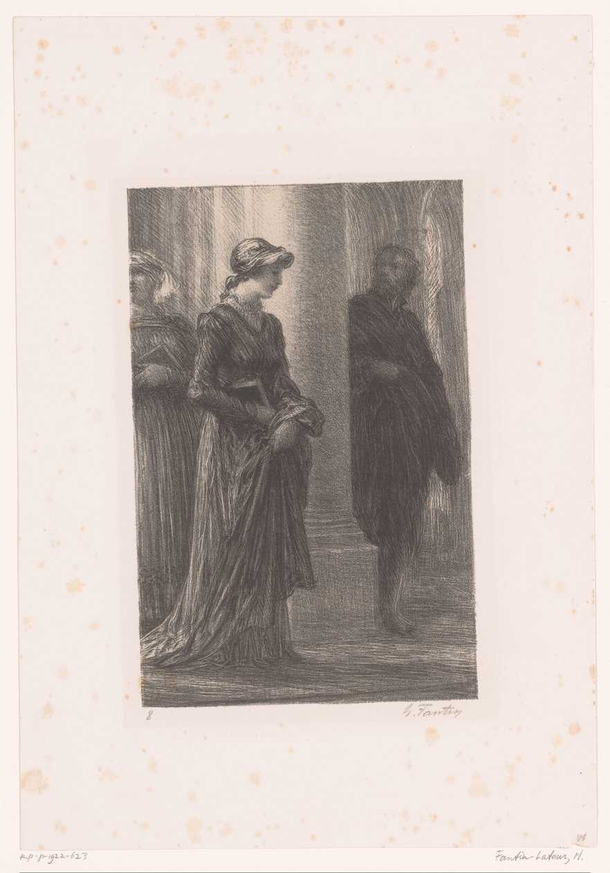 Walther von Stolzing nota Eva Pogner in chiesa da Ignace Henri Jean Fantin Latour