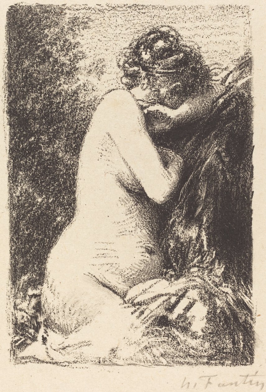Piangente: Studio di una donna nuda, seduta con profilo a destra da Ignace Henri Jean Fantin Latour
